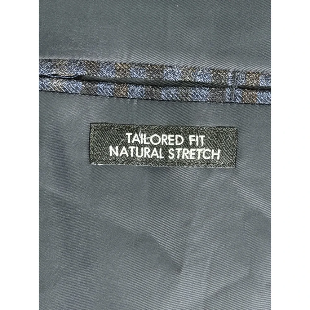 Jos. A. Bank Traveler Tailored Fit Stretch Blue Plaid Wool Jacket Blazer 48R